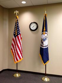 high quality indoor us flag set and indoor va flag set in stock today at bald eagle industries, bald eagle flag store and annin flagmakers, indoor flags 