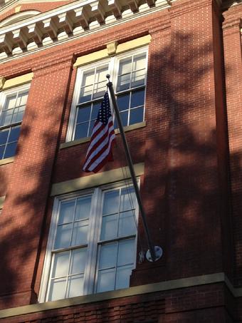 OUTRIGGER WALL MOUNT FLAGPOLE ALUMINUM FLAGPOLE BY BALD EAGLE FLAG STORE 540-374-3480 BALDEAGLEINDUSTRIES.COM  oldest commercial flagpole and flag store in Fredericksburg serving Richmond, Petersburg, Hampton, Newport News, Norfolk, Va Beach, Arlington, Alexandria, Fairfax, Springfield, Woodbridge, Quantico Mrine Corps Base, Stafford