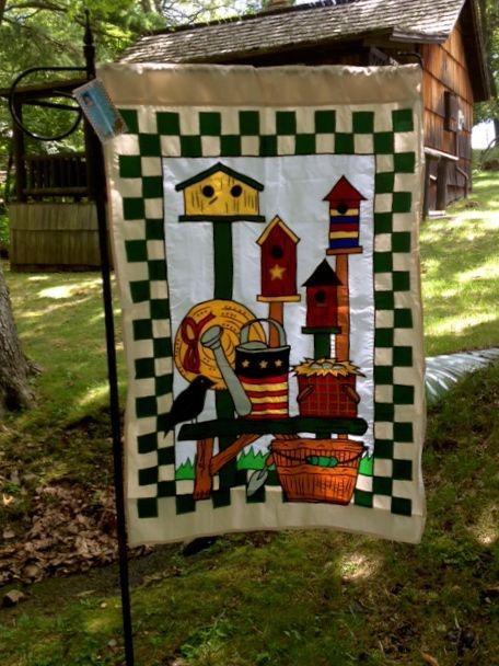 LARGE APPLIQUE BIRDHOUSE FLAG BY BALD EAGLE FLAG STORE FREDERICKSBURG VA (540) 374-3480 BALDEAGLEINDUSTRIES.COM flag store serving Richmond, Hampton, Newport News, Norfolk, Va Beach, Arlington, Alexandria, Fairfax, Springfield, Woodbridge, Quantico, Stafford, Ferry Farm