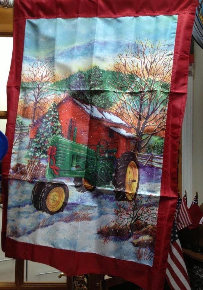 VINTAGE JOHN DEERE FLAG I'LL BE HOME FOR CHRISTMAS FLAG, FLAG SALES BY BALD EAGLE FLAG STORE 540-374-3480 PHOTOGRAPH BY BALDEAGLEINDUSTRIES.COM