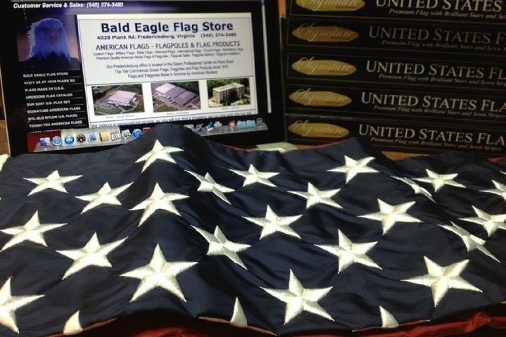 AMERICAN FLAG SALES, FLAGPOLE SALES AND CUSTOM FLAG SALES BY BALD EAGLE FLAG STORE DIVISION OF BALD EAGLE INDUSTRIES FREDERICKSBURG VA, PHOTOGRAPH BY BALDEAGLEINDUSTRIES.COM (540) 374-3480 SERVING RICHMOND, HAMPTON, NEWPORT NEWS, NORFOLK, VA BEACH, ARLINGTON, ALEXANDRIA, FAIRFAX, WINCHESTER, HARRISONBURG, ROANOKE, CHARLOTTESVILLE, STAFFORD, QUANTICO MARINE CORPS BASE SINCE 1979