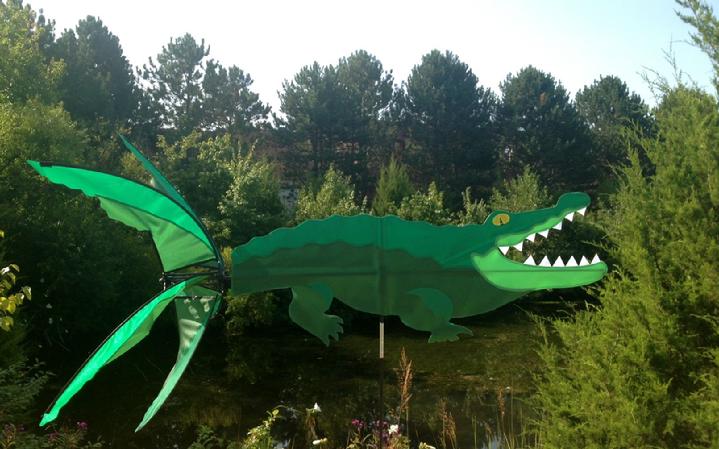 allie the alligator whirlygig garden spinner, this alligator looks ready for a swim, from our collection of whirligigs, lawn spinners, flags and kites