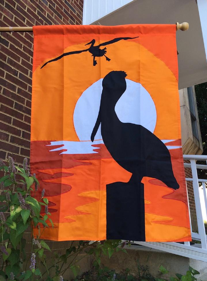 BIRD FLAG PELICAN FLAG BY BALD EAGLE FLAG STORE FREDERICKSBURG VA USA 540-374-3480 EXTRA LARGE PELICAN FLAG MADE IN 2004 FROM OUR COLLECTION OF VINTAGE FLAGS MADE IN YEARS PAST, FLAGS FROM 2009, 2008, 2007, 2006, 2005, 2004, 2003, 2002, 2001, 2000, 1999, 1998 PHOTOGRAPH BY BALDEAGLEINDUSTRIES.COM