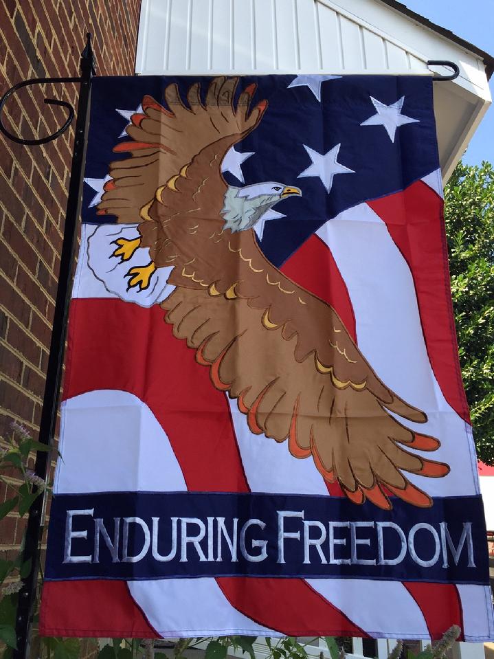 ENDURING FREEDOM FLAG APPLIQUÉ FLAG VINTAGE FLAG BY BALD EAGLE FLAG STORE FREDERICKSBURG VA USA 540-374-3480 PHOTOGRAPH BY BALDEAGLEINDUSTRIES.COM