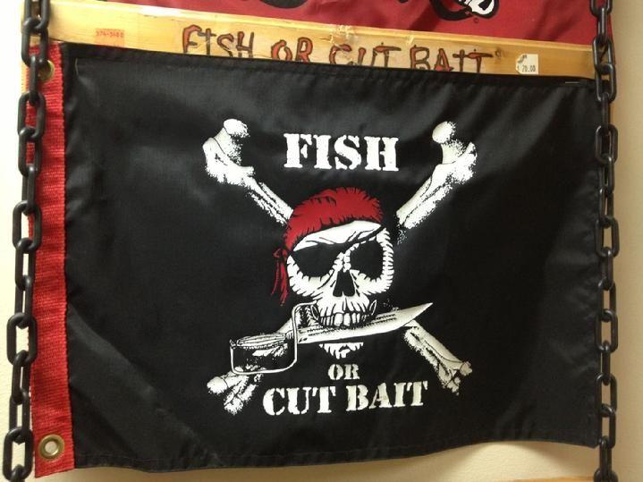 fish or cut bait pirate flag at bald eagle flag store serving fredericksburg, richmond, hampton, newport news, norfolk, va beach, arlington, alexandria, fairfax, winchester, harrisonburg and roanoke