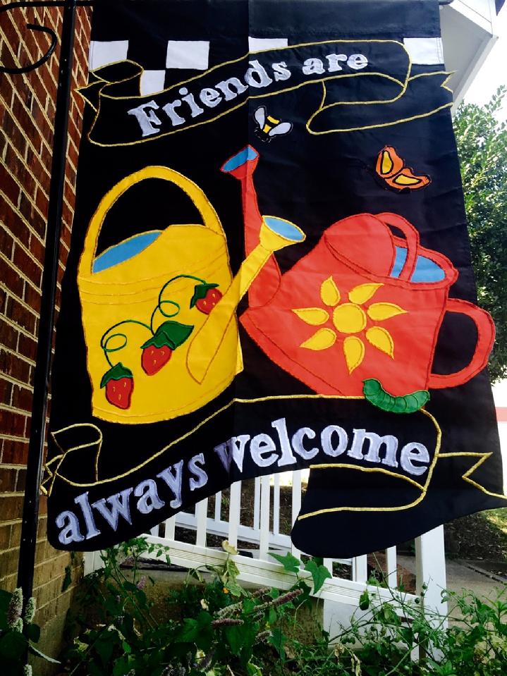 FRIENDS ARE ALWAYS WELCOME FLAG LARGE 3D APPLIQUÉ WELCOME FLAG BY BALD EAGLE FLAG STORE serving Fredericksburg Richmond Hampton Newport News Norfolk Va Beach Arlington Alexandria Fairfax Springfield Woodbridge Quantico Marine Corps Base Stafford 540-374-3480 BALDEAGLEINDUSTRIES.COM