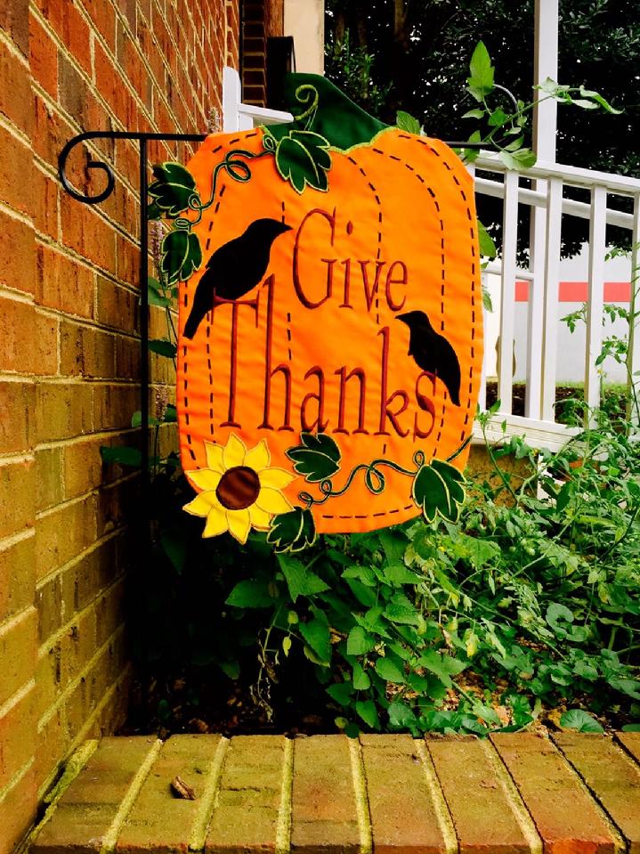 GIVE THANKS GARDEN FLAG APPLIQUÉ THANKSGIVING FLAG BY BALD EAGLE FLAG STORE serving Fredericksburg, Richmond, Hampton, Newport News, Norfolk, Va Beach, Arlington, Alexandria, Fairfax, Springfield, Woodbridge, Quantico, Stafford, 540-374-3480 BALDEAGLEINDUSTRIES.COM