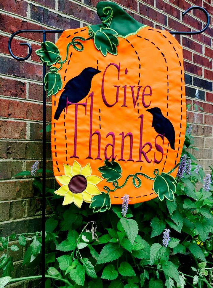 GIVE THANKS GARDEN FLAG APPLIQUÉ THANKSGIVING FLAG BY BALD EAGLE FLAG STORE serving Fredericksburg, Richmond, Hampton, Newport News, Norfolk, Va Beach, Arlington, Alexandria, Fairfax, Springfield, Woodbridge, Quantico, Stafford, 540-374-3480 BALDEAGLEINDUSTRIES.COM
