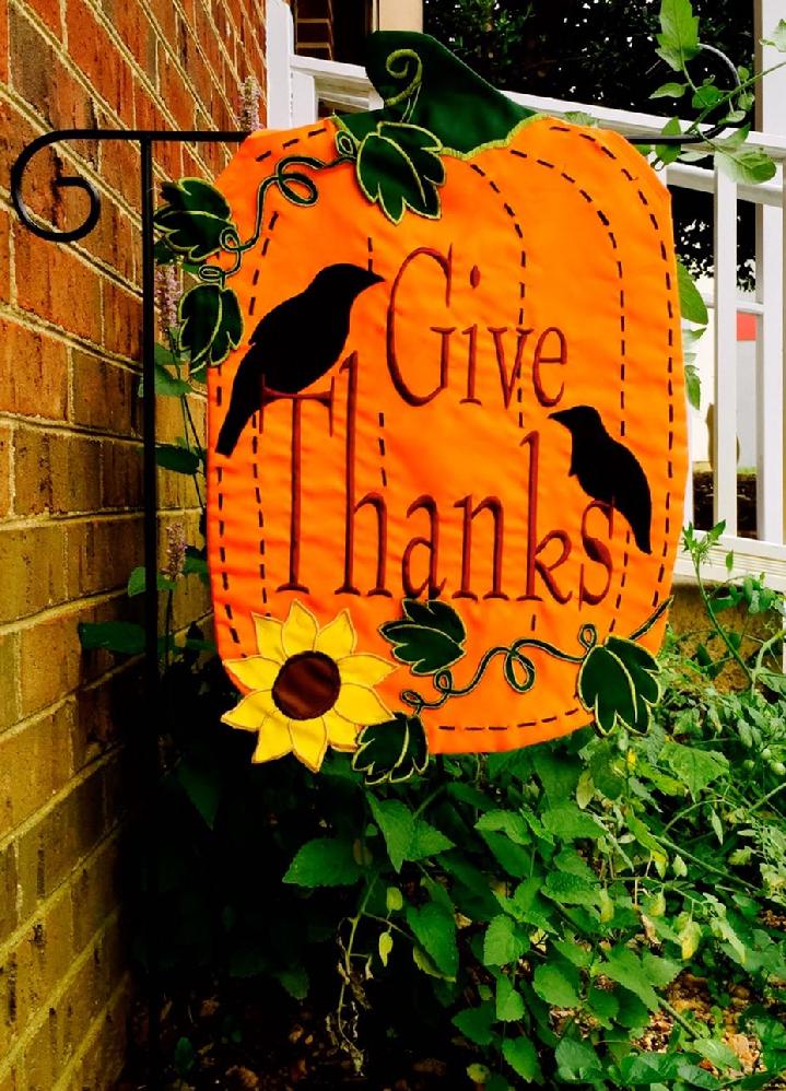 GIVE THANKS GARDEN FLAG APPLIQUÉ THANKSGIVING FLAG BY BALD EAGLE FLAG STORE serving Fredericksburg, Richmond, Hampton, Newport News, Norfolk, Va Beach, Arlington, Alexandria, Fairfax, Springfield, Woodbridge, Quantico, Stafford, 540-374-3480 BALDEAGLEINDUSTRIES.COM