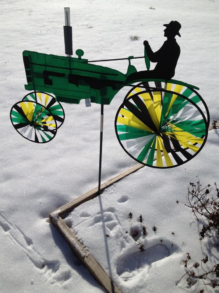 green tractor spinner from premier kites at bald eagle flag store fredericksburg, the oldest flag store and kite shop in fredericksburg