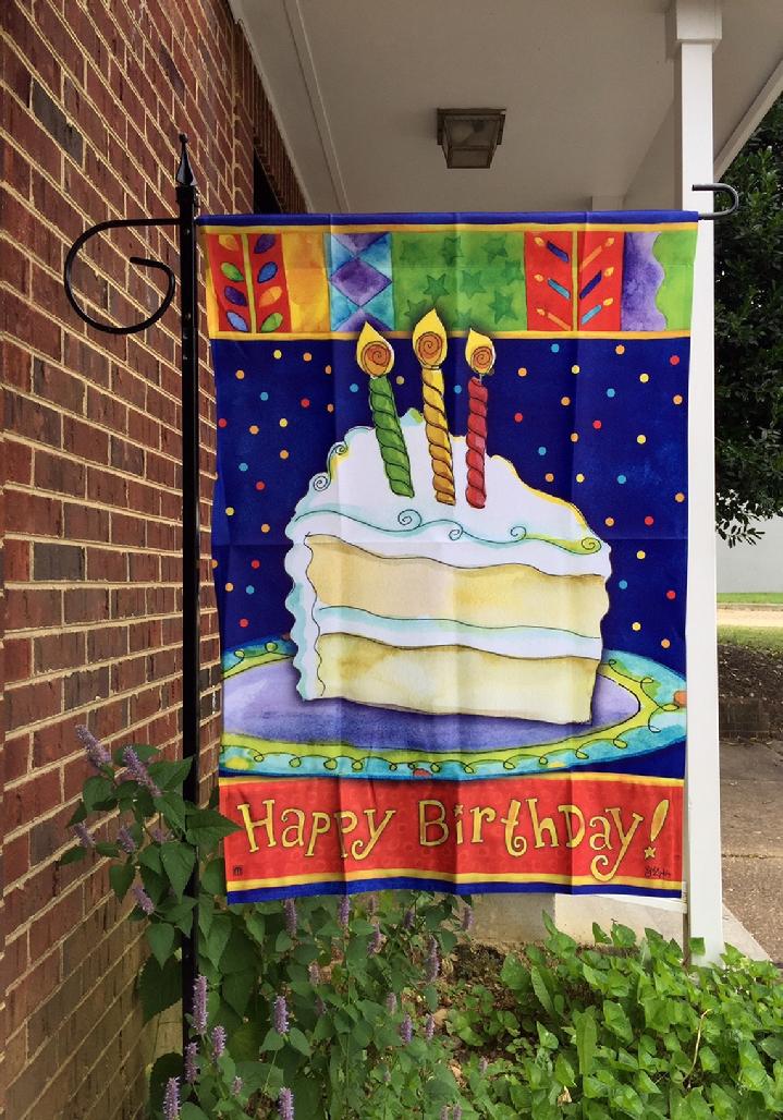 HAPPY BIRTHDA FLAG AND LARGE FLAG STAND FOR SALE AT BALD EAGLE FLAG STORE, 540-374-3480 THE OLDEST OPERATING FLAG STORE IN FREDERICKSBURG VA, 540-374-3480 PHOTOGRAPH BY BALDEAGLEINDUSTRIES.COM