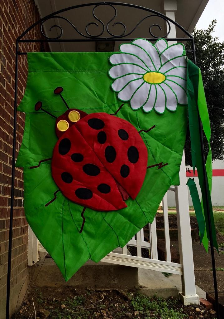 DELUXE 3D APPLIQUE LADYBUG FLAG BY BALD EAGLE FLAG STORE, 540-374-3480 LARGE FLAG STAND BY BALD EAGLE INDUSTRIES FREDERICKSBURG VA
