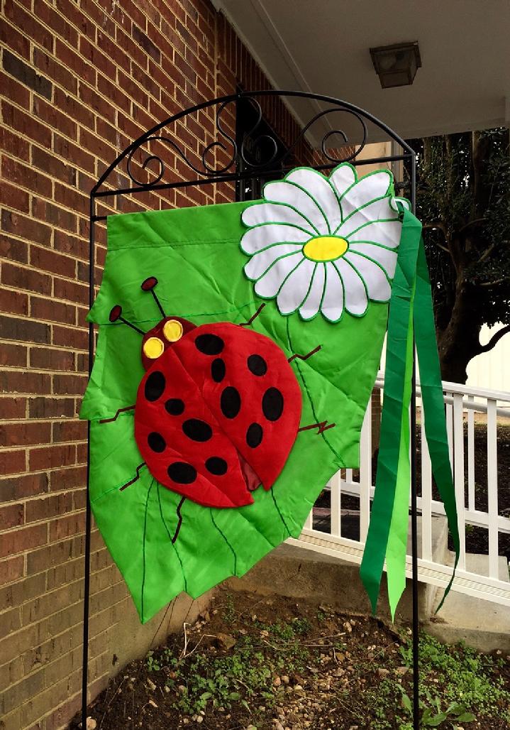 DELUXE 3D APPLIQUE LADYBUG FLAG BY BALD EAGLE FLAG STORE, 540-374-3480 LARGE FLAG STAND BY BALD EAGLE INDUSTRIES FREDERICKSBURG VA