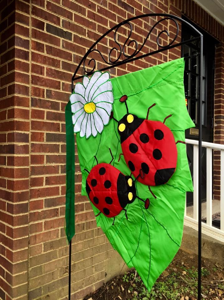 DELUXE 3D APPLIQUE LADYBUG FLAG BY BALD EAGLE FLAG STORE, 540-374-3480 LARGE FLAG STAND BY BALD EAGLE INDUSTRIES FREDERICKSBURG VA
