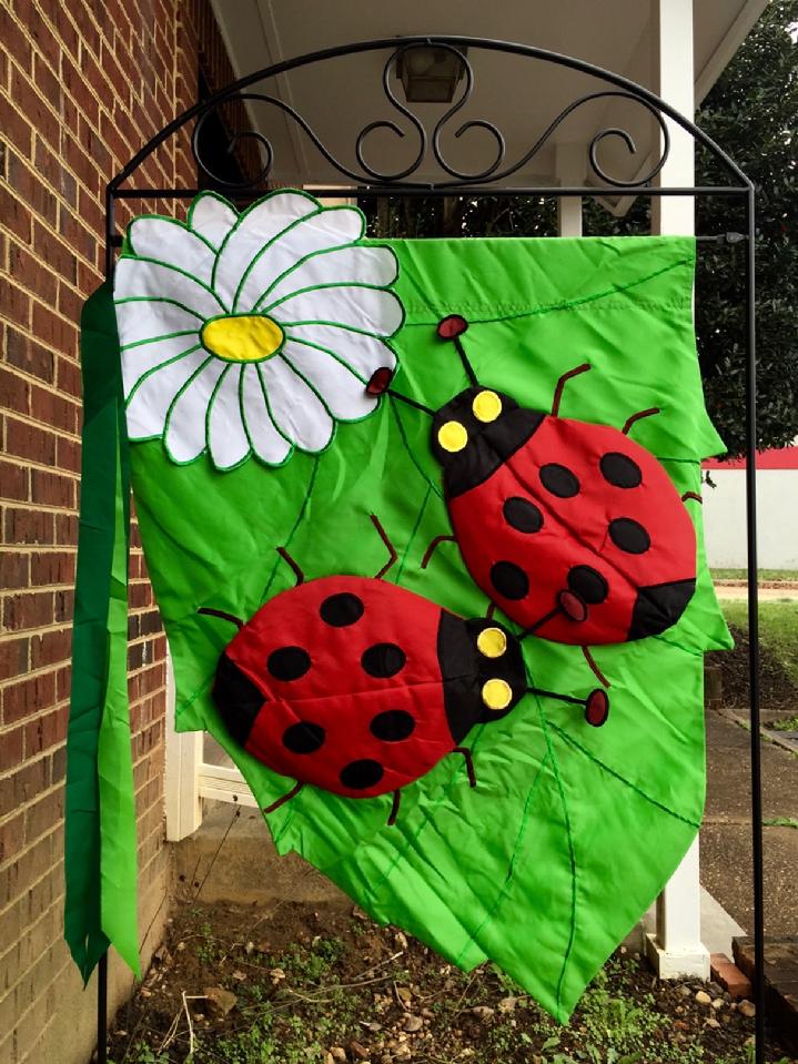 DELUXE 3D APPLIQUE LADYBUG FLAG BY BALD EAGLE FLAG STORE, 540-374-3480 LARGE FLAG STAND BY BALD EAGLE INDUSTRIES FREDERICKSBURG VA