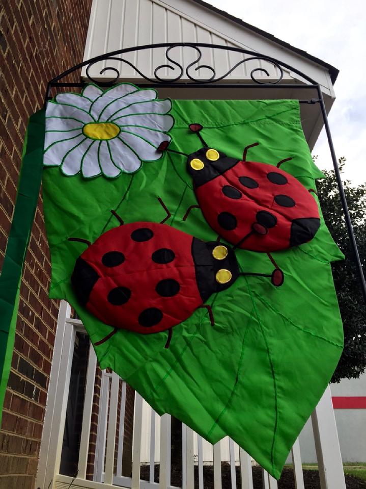 DELUXE 3D APPLIQUE LADYBUG FLAG BY BALD EAGLE FLAG STORE, 540-374-3480 LARGE FLAG STAND BY BALD EAGLE INDUSTRIES FREDERICKSBURG VA