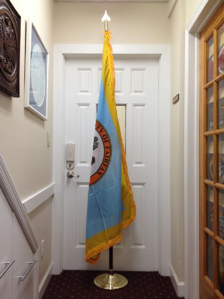 indoor fairfax county flag from bald eagle flag store serving fredericksburg, richmond, hampton, newport news, norfolk, va beach, arlington, alexandria, fairfax, winchester, harrisonburg, roanoke