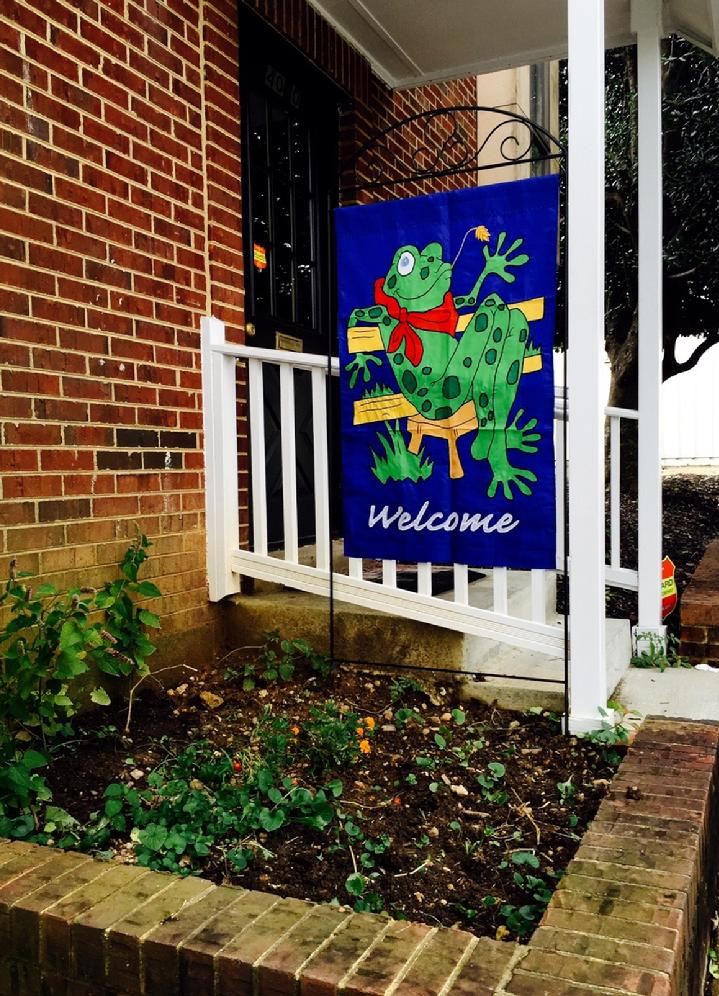 Beautiful Large Applique Frog Welcome Flag and Large Flag Stand by Bald Eagle Flag Store Fredericksburg Virginia (540) 374-3480 from our collection of beautiful fully sewn appliqué flags