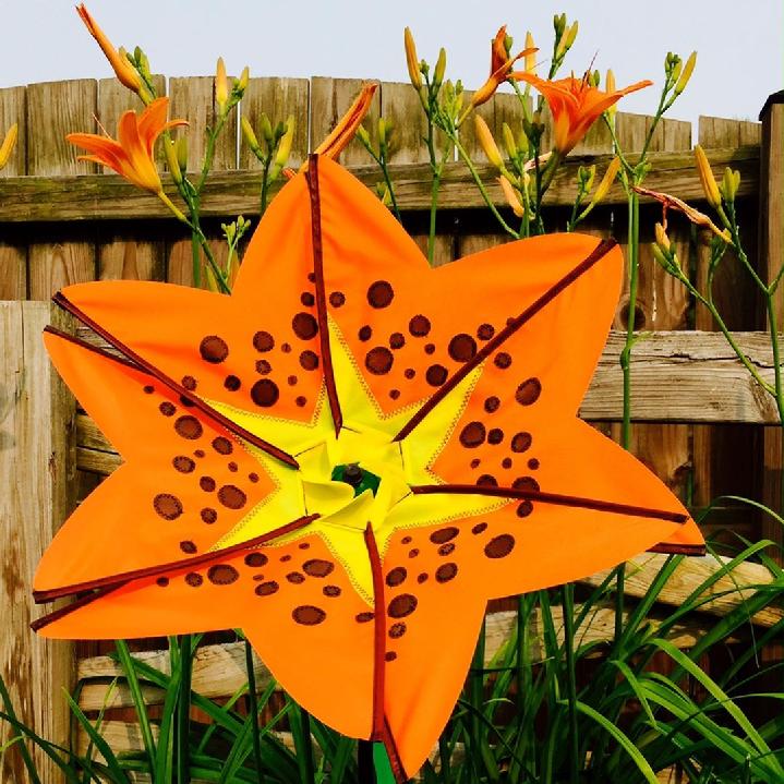 SOLARMAX® Nylon Tiger Lily Garden Spinner from Bald Eagle Flag Store serving Fredericksburg, Richmond, Hampton, Newport News, Norfolk, Va Beach, Arlington, Alexandria, Fairfax, Winchester, Harrisonburg and Roanoke, 540-374-3480, BALDEAGLEINDUSTRIES.COM