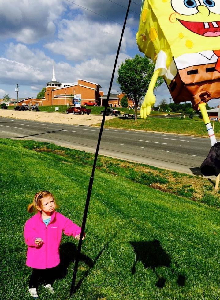 SPONGEBOB SQUAREPANTS WINDSOCK WHIMSICAL WINDFORM BY BALD EAGLE FLAG STORE DIVISION OF BALD EAGLE INDUSTRIES FREDERICKSBURG VA USA, PHOTOGRAPH BY BALDEAGLEINDUSTRIES.COM (540) 374-3480