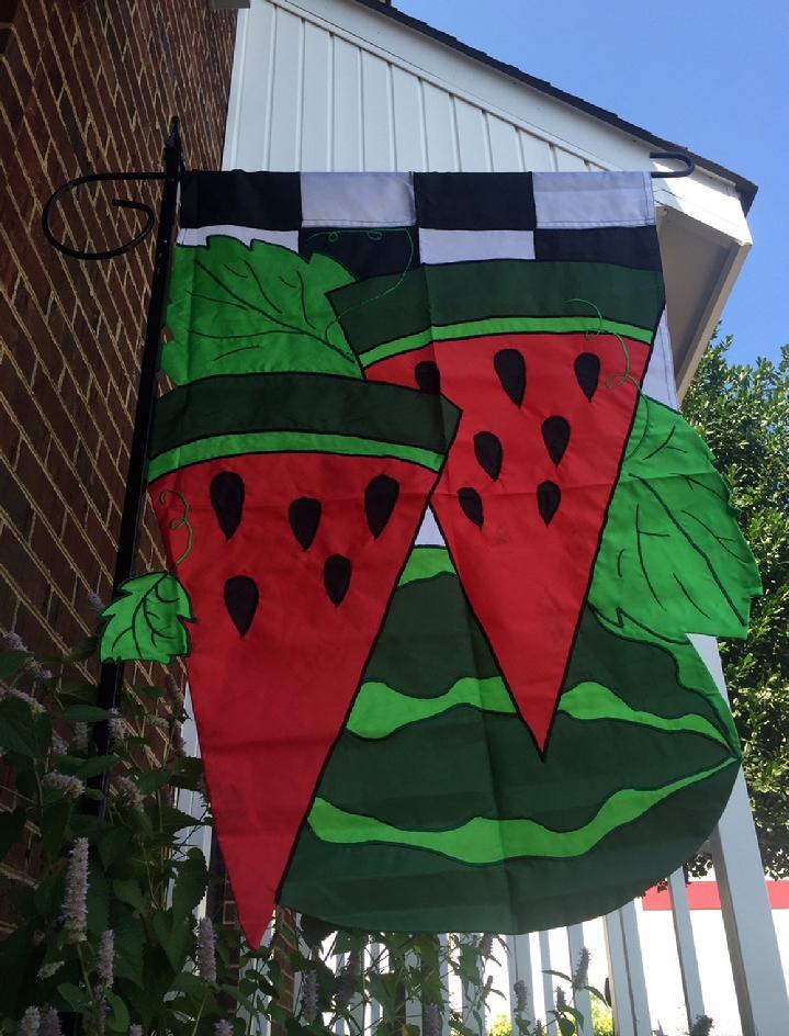 VINTAGE WATERMELON FLAG APPLIQUÉ WATERMELON FLAG DECORATIVE FLAG BY BALD EAGLE FLAG STORE FREDERICKSBURG VA USA 540-374-3480 PHOTOGRAPH BY BALDEAGLEINDUSTRIES.COM